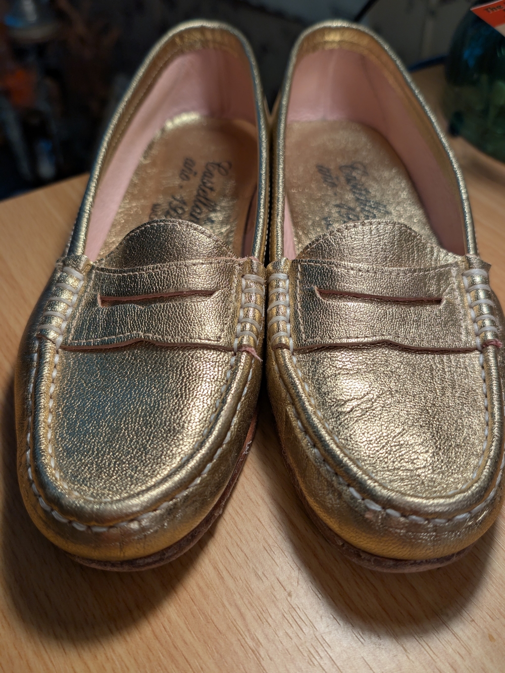 Metallic Gold Penny Loafers for Women - Sleek Slip-On Flats